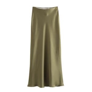 Women's Flowing Satin Midi Skirt: Vintage High Waist & Flared Hem