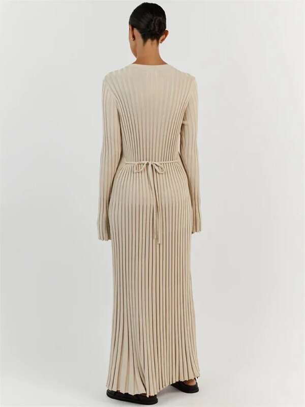 Lace-Up Knit Maxi Dress: High Waist Long Sleeve Patchwork Bandage Dress Miscellaneous Beauty & Health Deals Fashion Shine & Style Trending Now Women's Clothing & Accessories