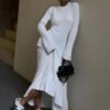 Lace-Up Knit Maxi Dress: High Waist Long Sleeve Patchwork Bandage Dress Miscellaneous Beauty & Health Deals Fashion Shine & Style Trending Now Women's Clothing & Accessories