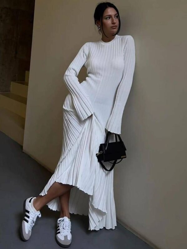 Lace-Up Knit Maxi Dress: High Waist Long Sleeve Patchwork Bandage Dress Miscellaneous Beauty & Health Deals Fashion Shine & Style Trending Now Women's Clothing & Accessories