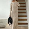Lace-Up Knit Maxi Dress: High Waist Long Sleeve Patchwork Bandage Dress Miscellaneous Beauty & Health Deals Fashion Shine & Style Trending Now Women's Clothing & Accessories