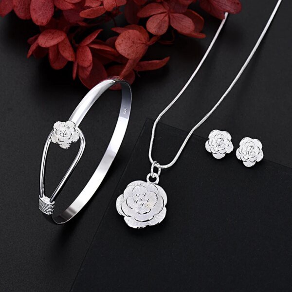 925 Sterling Silver Flower Charm Jewelry Set: Necklace, Earrings & Bracelet for Women Miscellaneous Trending Jewelry Accessories Deals Fashion Heart & Harmony Shine & Style Trending Now Women's Clothing & Accessories