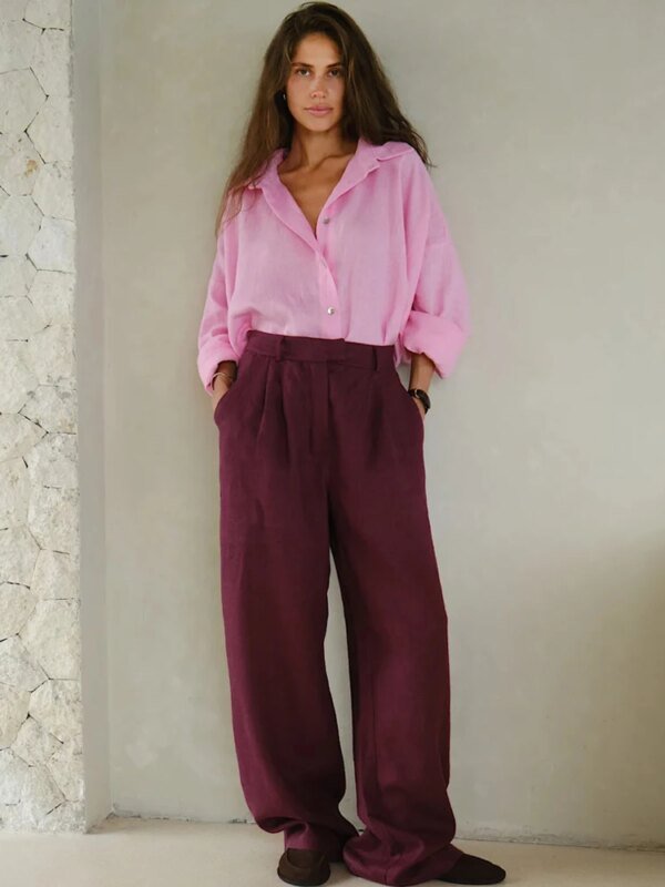 Women’s Oversized Linen Long Sleeve Shirt: Elegant Pink Vintage Blouse for All Seasons Miscellaneous Beauty & Health Deals Fashion Home & Living Outdoor & Sports Shine & Style Trending Now Women's Clothing & Accessories