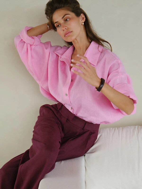 Women’s Oversized Linen Long Sleeve Shirt: Elegant Pink Vintage Blouse for All Seasons Miscellaneous Beauty & Health Deals Fashion Home & Living Outdoor & Sports Shine & Style Trending Now Women's Clothing & Accessories